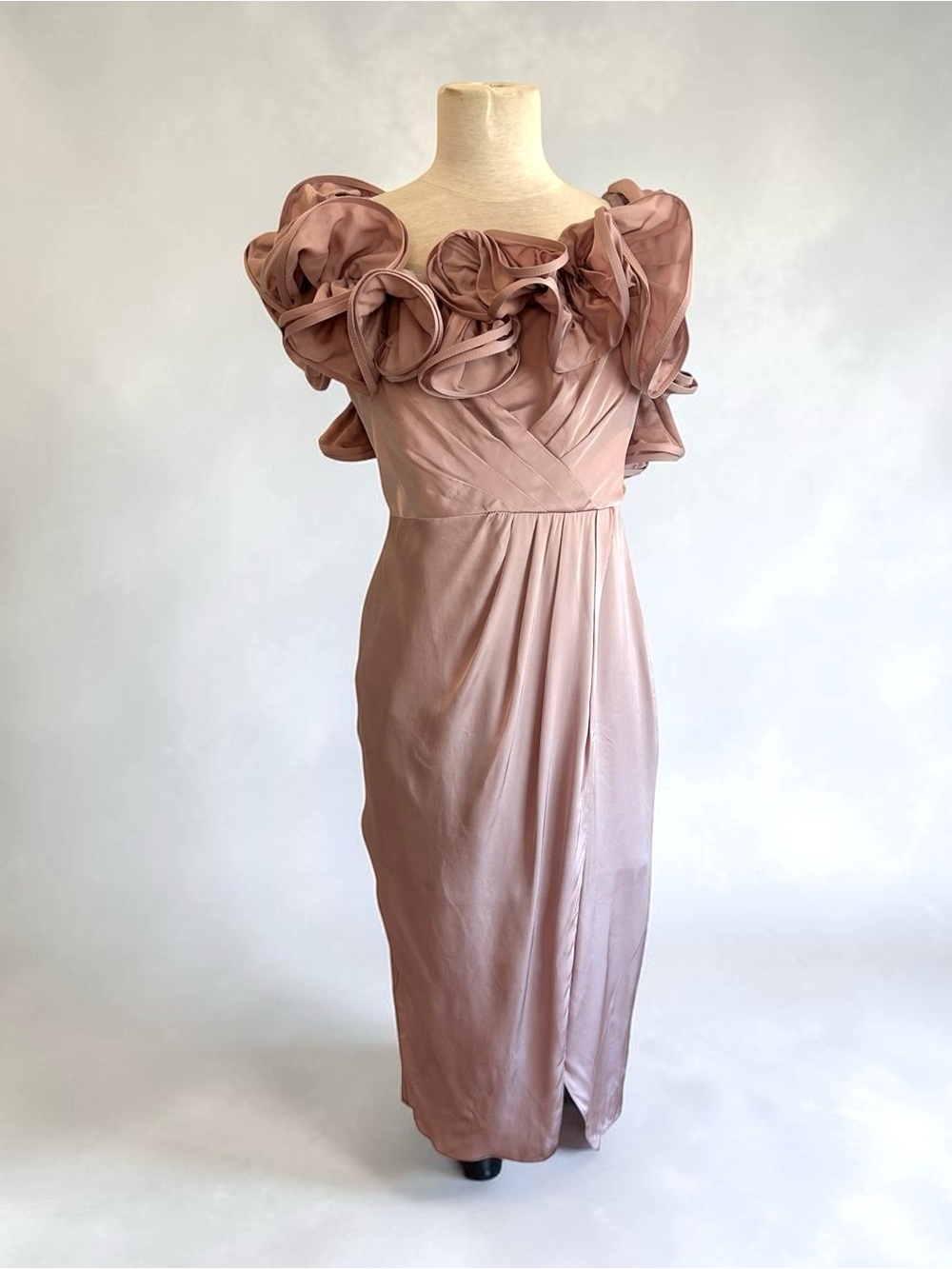 ASOS Rose Pink Ruffle Off-Shoulder Midi Dress - Picture 5 of 5